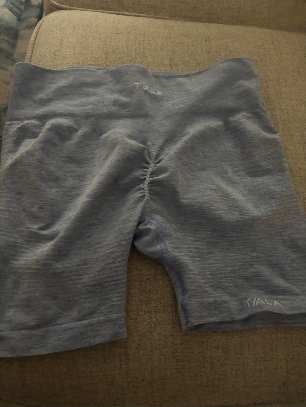 Light Blue Heather High-Rise Bike Shorts with Center Ruched Seam